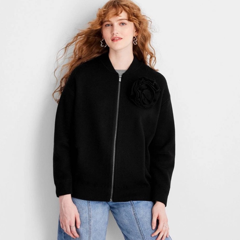 Women's Sweater Bomber Jacket - Future Collective Black 2X